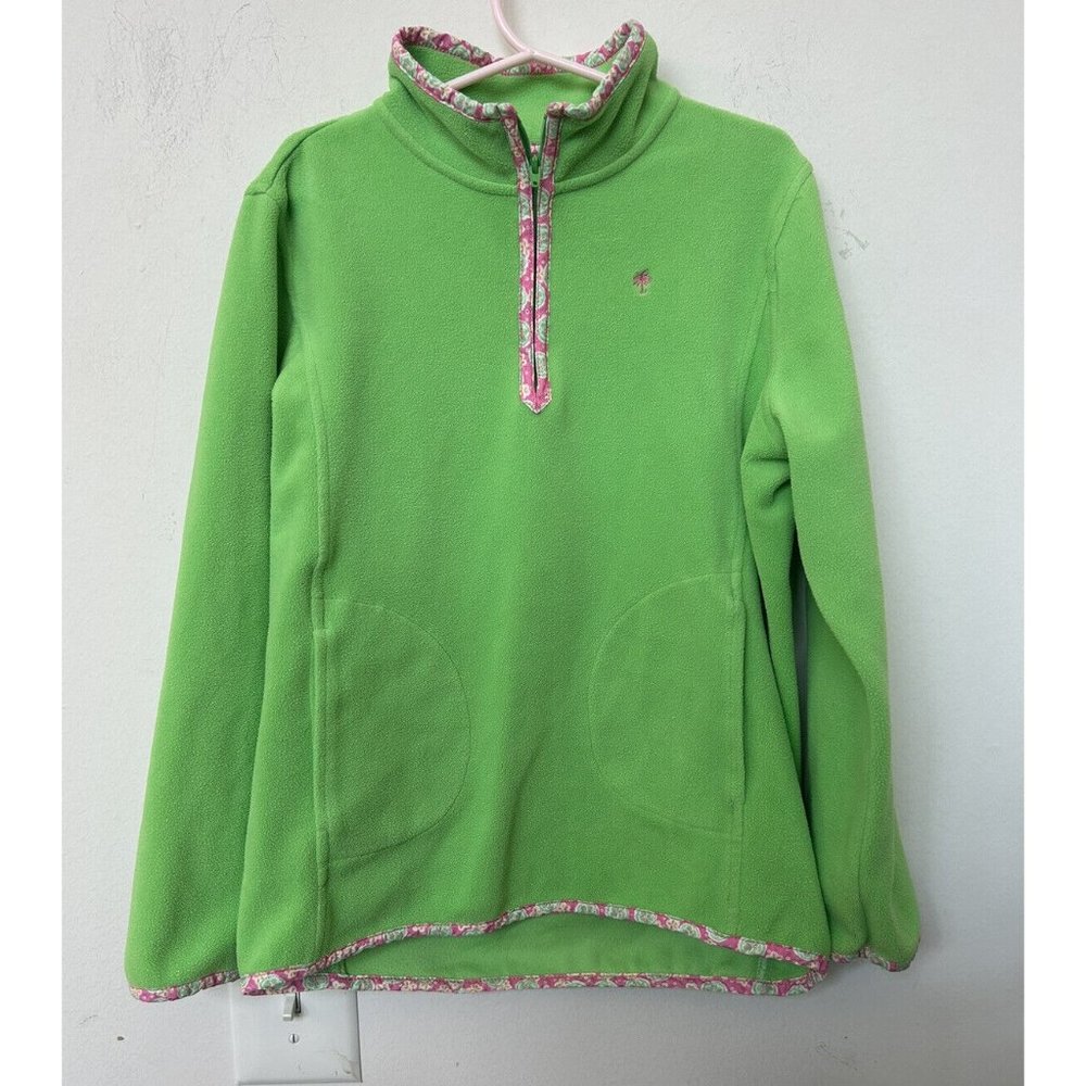Lilly Pulitzer Girl’s Popover Quarter Zip Green Pink Fleece Sz 10